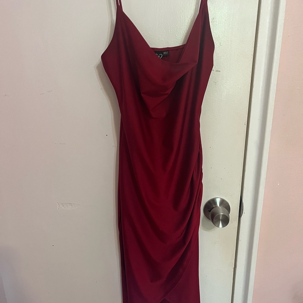 Windsor Red Ruched Slip Dress with Cowl Neck
